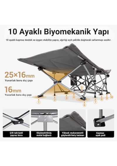 Kingcamp Oak C10 Plus Ultra Konforlu Dolgulu Portatif Kampet Gri