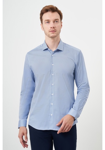 Morven Erkek Mavi Pamuk Baskılı Desenli İtalyan Yaka Slim Fit Gömlek 24mc004115300 Mavi