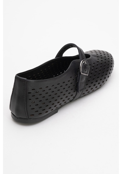 Luvishoes Arian Siyah Cilt Hakiki Deri Delikli Kadın Babet Ayakkabı Siyah