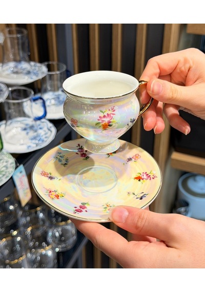 6 Kişilik Sedefli Vintage Çiçek Kahve Fincan Takımı -5696 Çok Renkli