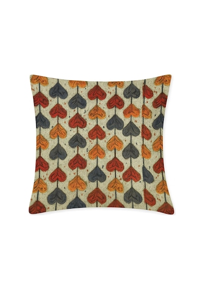 4'lü Dijital Baskılı Dekoratif Yastık Kılıfı Seti 45x45 Cm - Retro Yaprak Deseni, Sonbahar Renkleri Kırmızı, Diğer