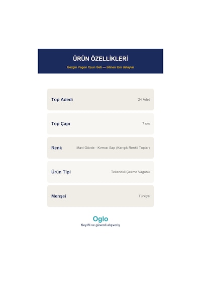 Gezgin Vagon Oyun Seti 24 Adet 7 Cm Renkli Top Mavi