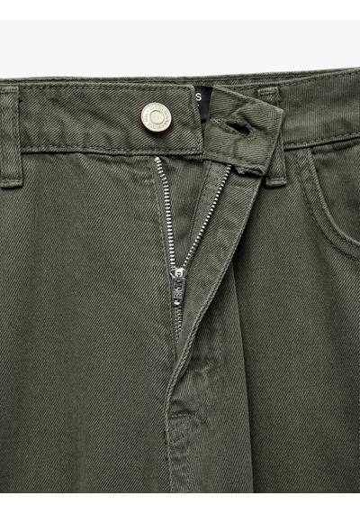 Koton Cepli Normal Bel Pamuklu Vintage Straight Fit Jean Pantolon Vizon 7wam40261nd