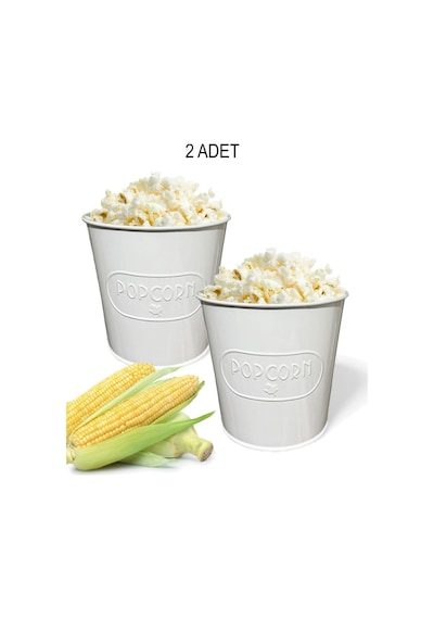 Toptanfoni Beyaz Metal Popcorn Kutusu - Patlamış Mısır Kovası Kendinden Kabartma Desenli 2 Adet Beyaz