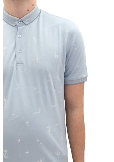 Santa Dmctekstil Erkek 112 Desenli Spor Kesim Rahat Kalıp Cepsiz Polo Yaka T-shirt Mavi