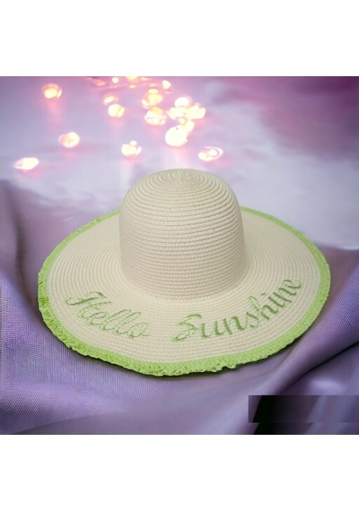 Kadın Hasır Plaj Şapkası Natural Green Sute Bucket Hat Plaj Havuz Bej - Yeşil