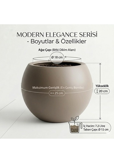 Modern Küre Saksı Orta Boy Dekoratif Salon Ve Bahçe Saksısı 20 Cm İçliksiz Diğer