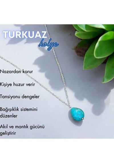 Firuze Turkuaz Taşı Gerçek Doğal Taş Kolye Turkuaz