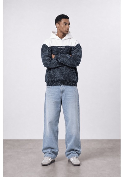 Respire Erkek Not Básico Baskılı Yıkamalı Oversize Hoodie Siyah