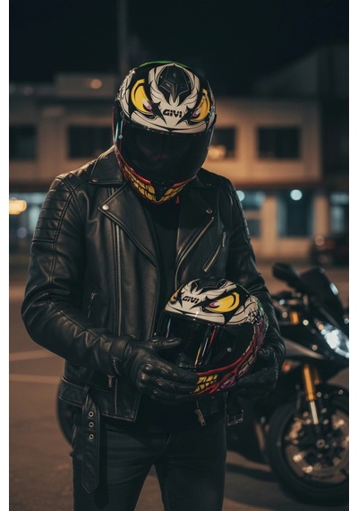 Gıvı 50.x Joke / 1 Renkli 1 Şeffaf Vizörlü Motosiklet Kask Siyah Vizör + Şeffaf