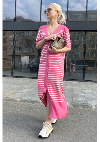 Madmext Pembe Düğmeli Triko Kadın Elbise Mg1648-pembe Pembe