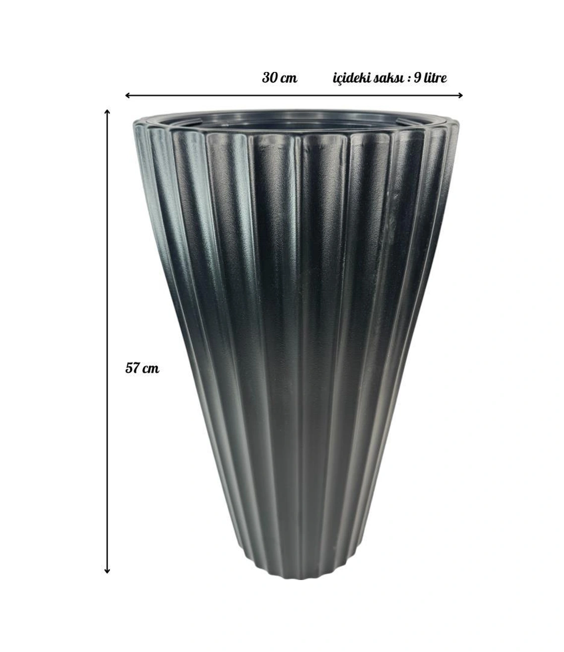 Siyah Lilyum Model Vazo Dekoratif Plastik Saksı 57cm 9 Litre İç Hacim Estetik Ve Modern Tasarım Siyah