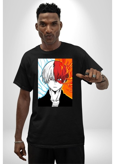 My Hero Academia Boku Anime Pamuklu Bisiklet Yaka Unisex Oversize Boyfriend Dijital Baskılı Siyah T-shirt Siyah