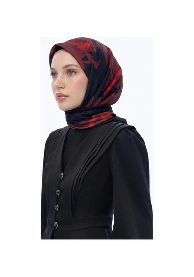 Bushu Çiçek Desenli Twill Eşarp siyah