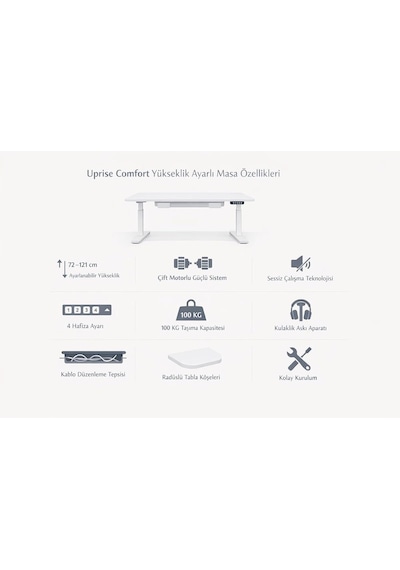 Uprise Comfort Çift Motorlu Yükseklik Ayarlı Masa 72 121 Cm - Beyaz Beyaz Ayak/beyaz Tabla, 180x80 Cm Diğer Uprise Comfort Çift Motorlu Yükseklik Ayarlı Masa 72 121 Cm - Beyaz Beyaz Ayak/beyaz Tabla, 180x80 Cm Diğer