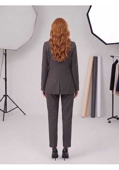Prenses Kadın Modern Kesim Astarlı Blazer Takım Elbise Trend Ofis Şık Gri