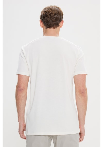 AC&Co / Altınyıldız Classics Erkek Slim Fit Dar Kesim Pamuklu Bisiklet Yaka Tişört - Ekru