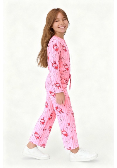 Kız Çocuk Pijama Altı Beli Lastikli Tavşan Baskılı Pembe