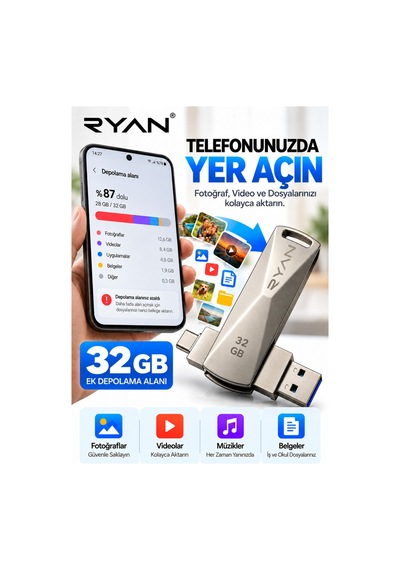 32 Gb Otg Flash Bellek Type C Otg Flash Usb Data Bellek