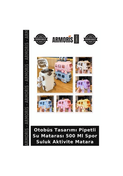 Otobüs Tasarımı Pipetli Su Matarası 500 Ml Spor Suluk Aktivite Matara Çok Renkli