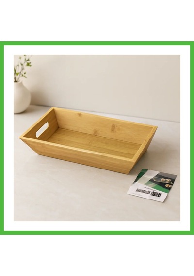 Vaveni Bambu Dikdörtgen Sunum Tepsisi 16x30x4.5 Cm Çift Kulplu Arz