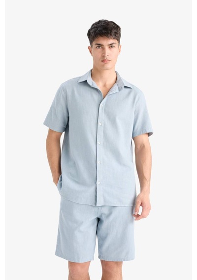 Defacto %100 Pamuk Regular Fit Polo Yaka Yazlık Kısa Kollu Gömlek D8613ax25smbe524 Mavi