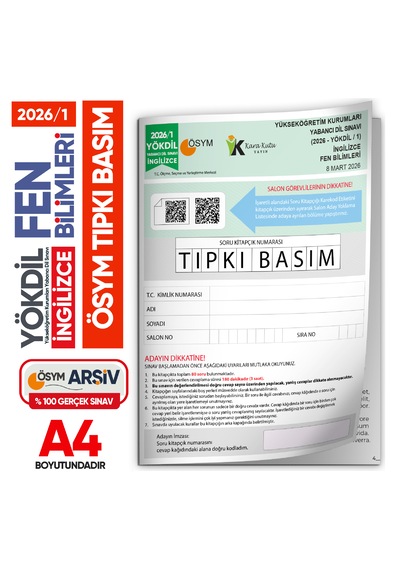 2026/1 Yökdil İngilizce Fen Bilimleri Ösym Çıkmış Soru Tıpkı Basım Deneme Kitapçığı Türkiye Geneli