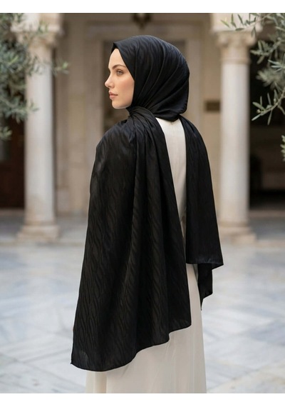 Camellia Scarfs İtalyan Jakar Şal Dalga Desen Siyah - Asil Ve Lüks Stil