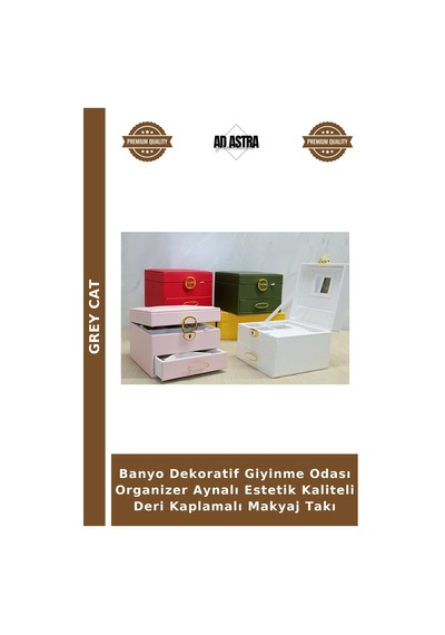 Banyo Dekoratif Giyinme Odası Organizer Aynalı Estetik Kaliteli Deri Kaplamalı Makyaj Takı Çok Renkli