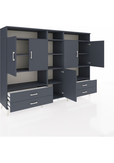 Hyperion Dolap 12 Raflı 4 Çekmeceli 5 Kapaklı 220x44x163 Antrasit Antrasit-antrasit