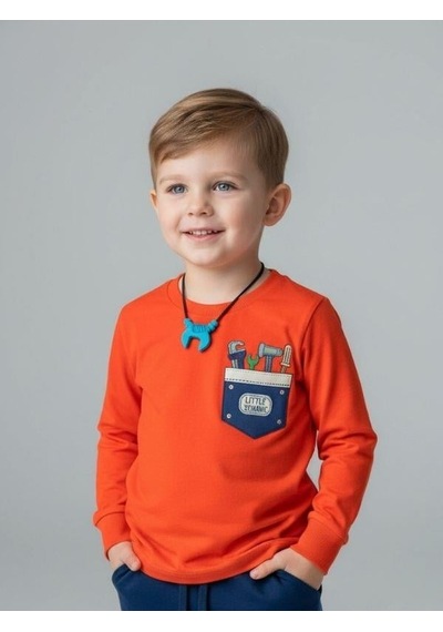 Zekids Erkek Çocuk Pamuklu Baskılı Uzun Kollu Pijama Takımı-16839 Nar