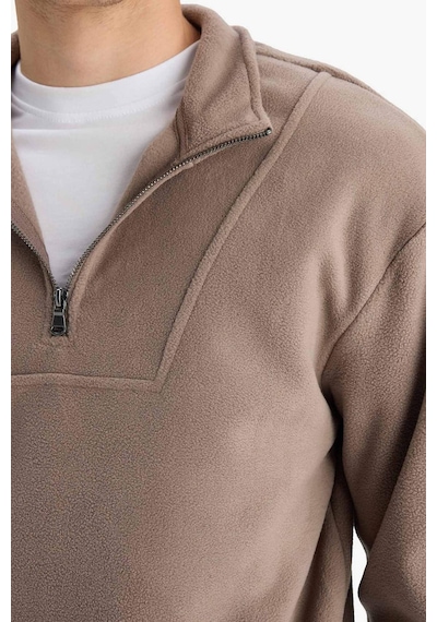 Defacto Boxy Fit Dik Yaka Baskılı Polar Sweatshirt E8632ax25wnbn571 Kahve
