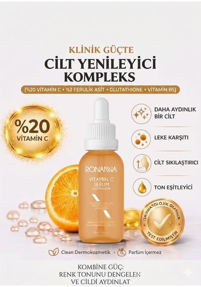 Ronanna C Vitamini Serum %20 Saf Vitamin C Leke Karşıtı Cilt Aydınlatıcı Anti Aging Serum 30ml