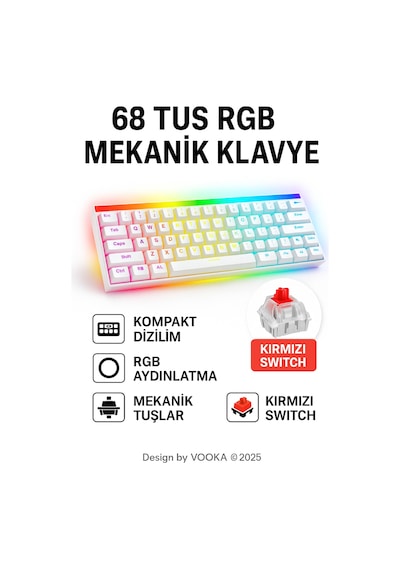 68 Tuş Red Switch Rgb Mekanik Oyuncu Klavyesi Hot Sbhghhhwapple, Renkli Aydınlatma Gaming Keyboard