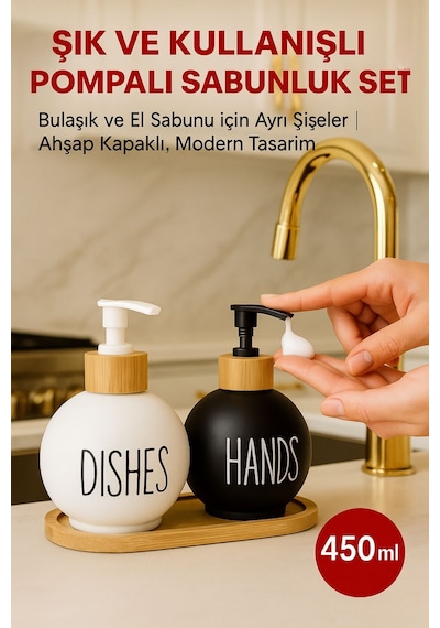 2 Li Sabunluk Seti Kolay Basmalı Pompalı Mekanizmalı Köpük Sabun Uyumlu, Şık Tasarım 450 Ml Diğer