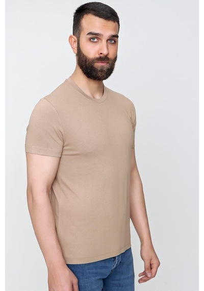 Efor Slim Fit Bisiklet Yaka Düz Pamuklu Bej Tişört Ts 823 Bej