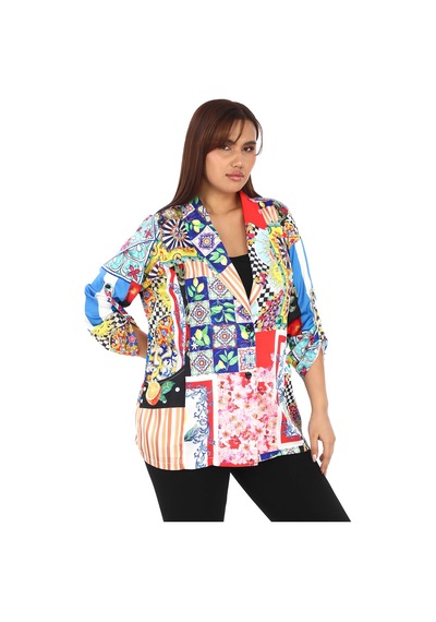 Lady Majestic Tasarım Saten Ceket Büyük Beden Kadın Renkli 44708 Renkli Çok Renkli