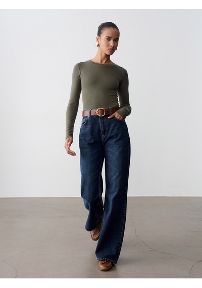 Dilvin 32695 Uzun Kollu Bodysuit-haki Haki