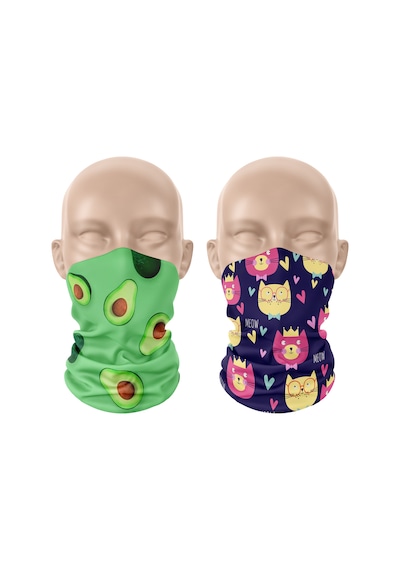Dair Avokado - Kedi Desenli 2'li Set Boyunluk Bandana Outdoor Balaklava Yüz Maskesi Kafa Bandı