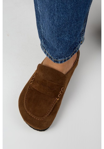 Manijero Ziva 2 Kadın Hakiki Deri Loafer Sabo Taba Terlik