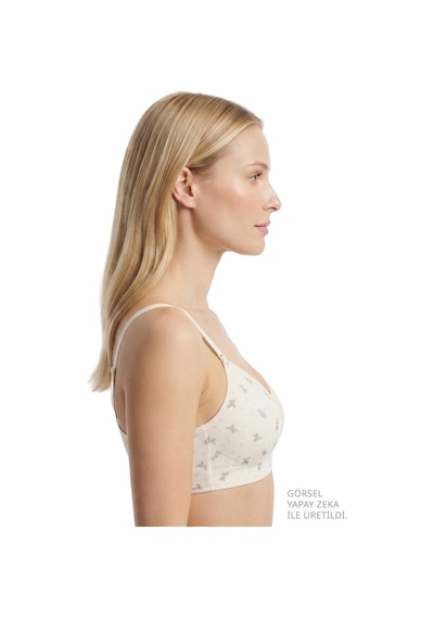 Cottonill Seamless Bra - Mireva Krem Lazer Kesim Rib Dokulu Ayıcık Desenli Balensiz Kadın Sütyen