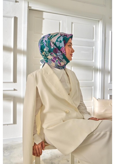 Silk Home Twill İpek Eşarp 11483-09 Patina Yeşili, Bebe Mavi, Leylak, Krem, Çelik