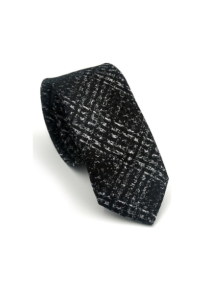 Gaffy Beyaz Desenli Siyah Dokuma Kumaş Mendilli Slim Fit Kravat // Sdk-2602-1 Siyah