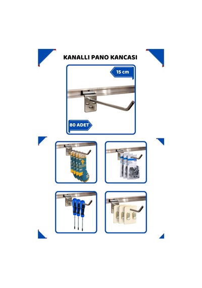 Kanallı Pano Kancası 15 Cm Raf Askısı Raf Kancası Mağaza Düzenleme 80 Adet