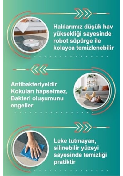 Tr Alexis Kadife Kilim Desen Kaymaz Pamuk Tabanlı Yıkanabilir Antibakteriyel Salon Halısı 200x300 Diğer