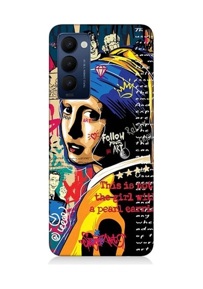 Tecno Camon 18 Uyumlu İnci Küpeli Kız Popart Desenli Silikon Kılıf