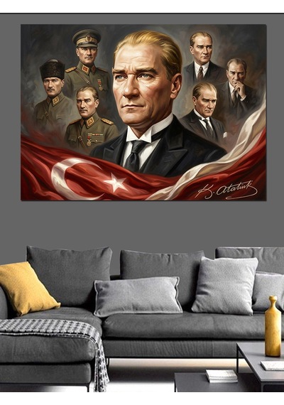 Gazi Mustafa Kemal Atatürk Tablosu Dekoratif Kanvas - Mdf Ahşap Tablo