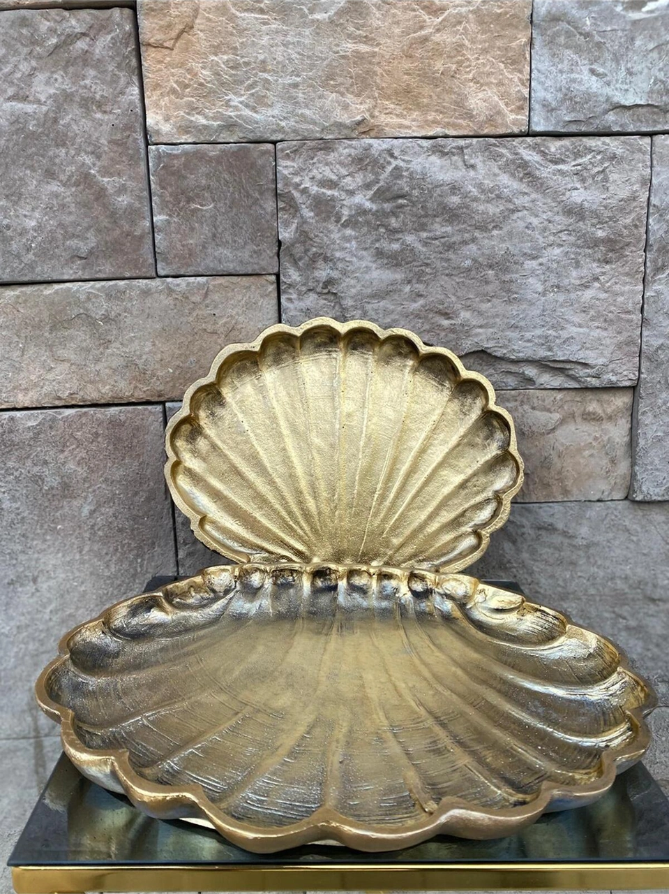 Dekoratif Polyester İkili İstiridye Tepsi Sunumluk Gold
