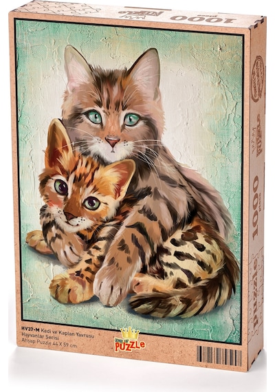 King Of Puzzle Kedi Ve Kaplan Yavrusu Ahşap Puzzle 1000 Parça