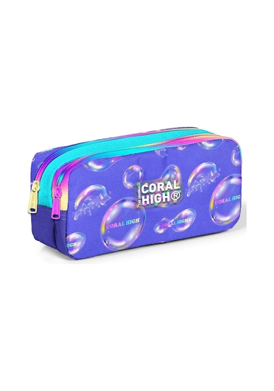 Coral High Kız Çocuk Üç Gözlü İlkokul Çanta Seti - Lavanta Pembe Baloncuk Desenli